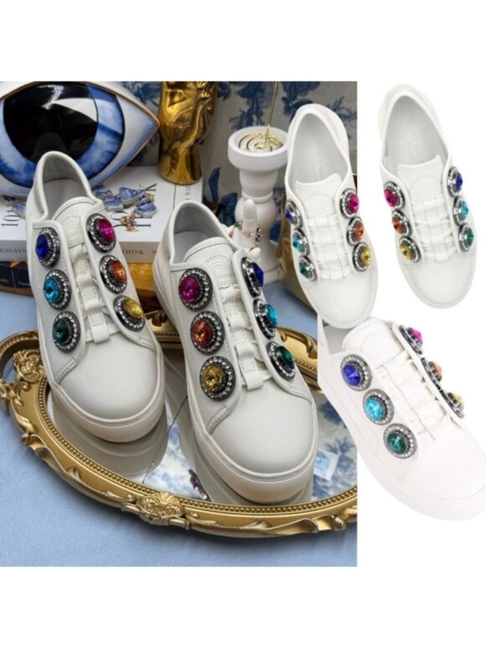 🆕 KURT GEIGER LONDON 🧿 NWOB Laney Octavia Sneaker, White Leather, Sz 39 US 8.5